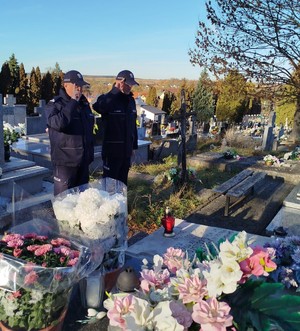 komendanci oddają honor nad grobem