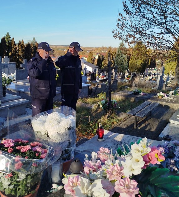 komendanci oddają honor nad grobem