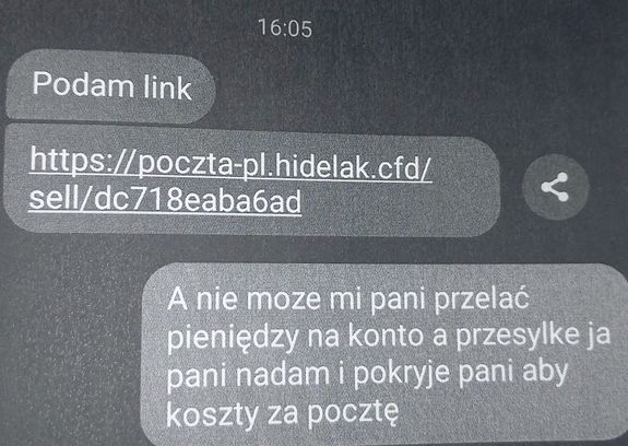 zdjęcie z prowadzonej korespondencji na messenger